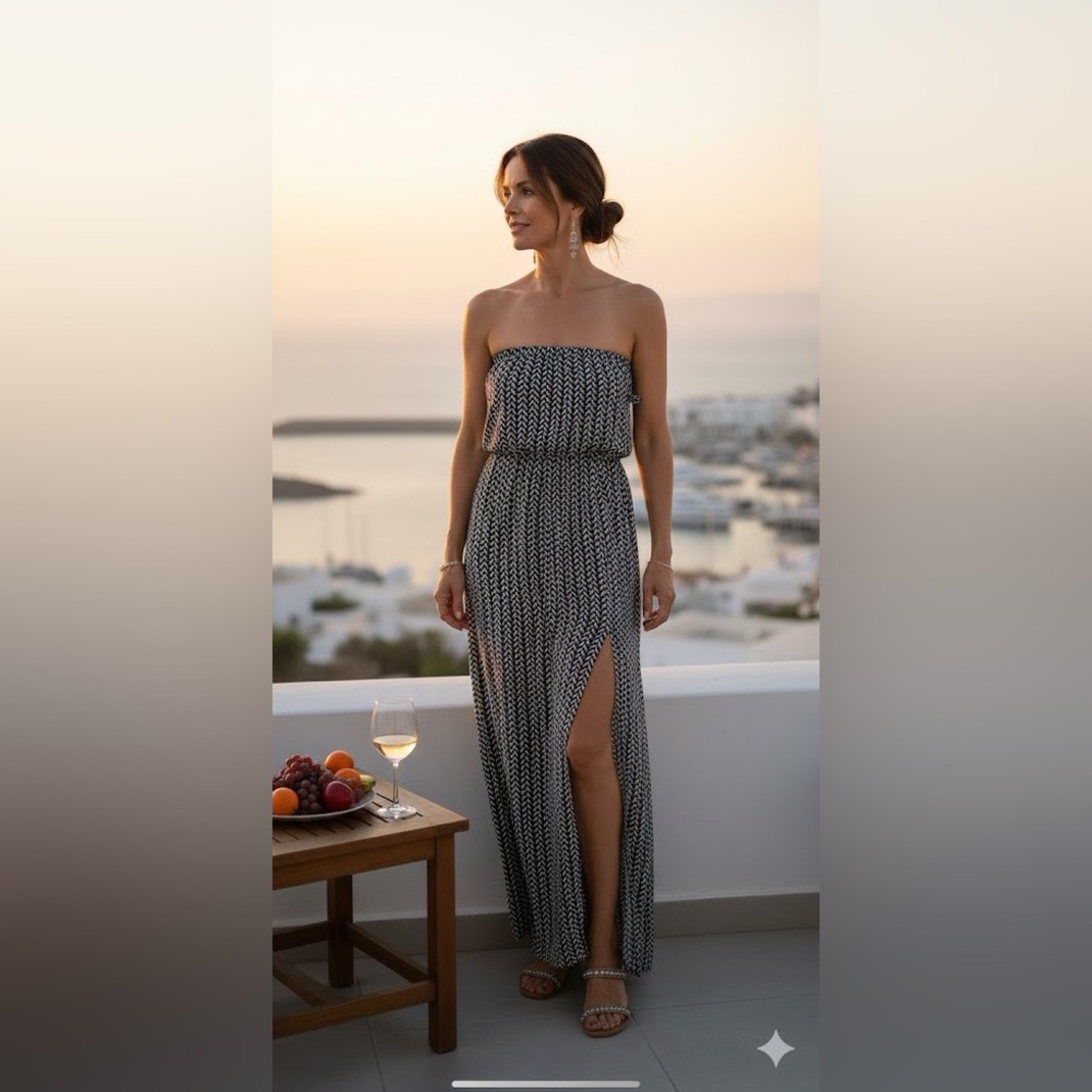 H&M divided maxi dress size 2 Strapless Black And White layer side split casual